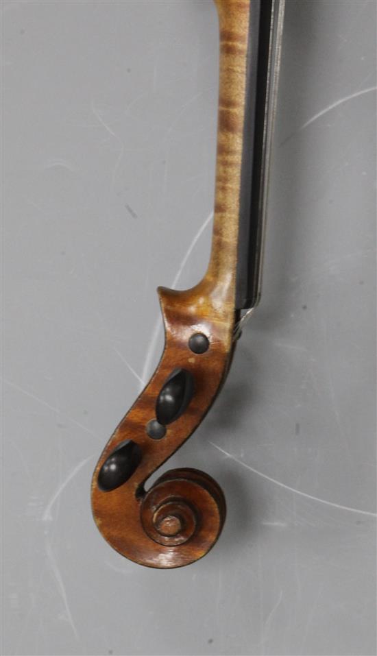 A French violin by Nicolas March with a bow stamped N. Lambert, cased